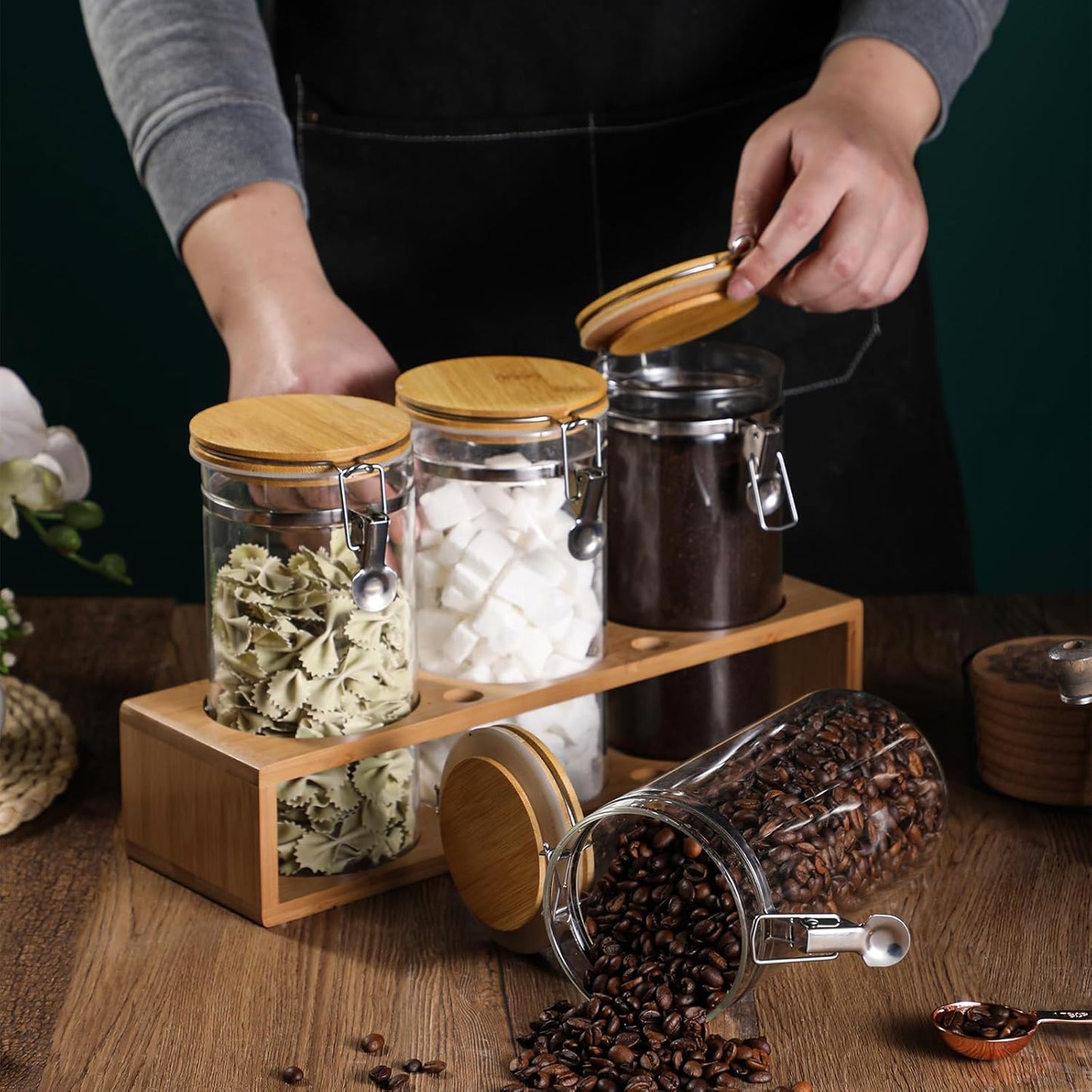 Glass Coffee Storage Container with Bamboo Shelf