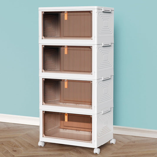 4 Tier Plastic Storage Bins and Boxes Organizer - Stackable with Lids for Bedroom, Living Room