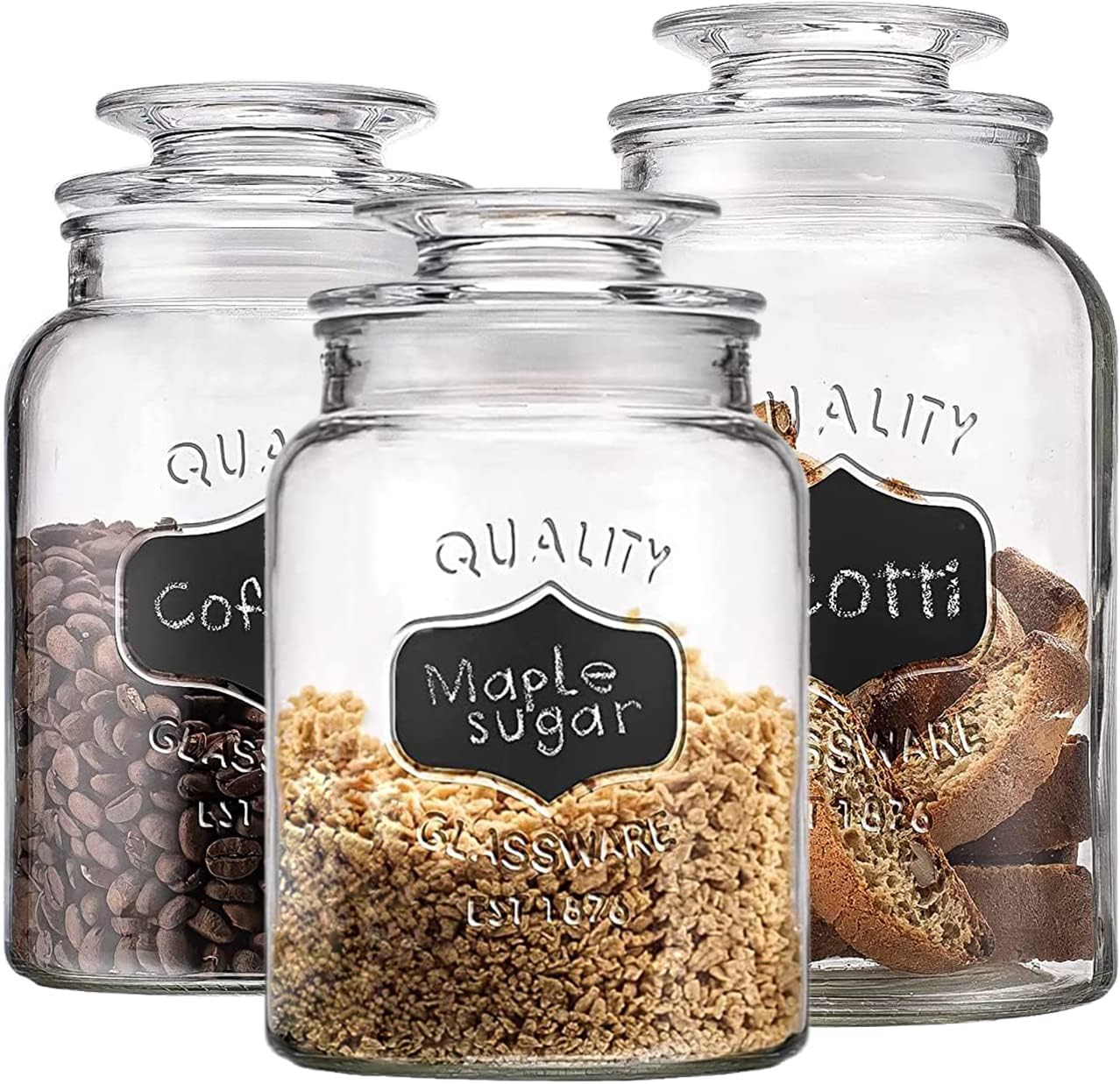 Glass Canister Set for Kitchen or Bathroom with Airtight Lid and Chalkboard Labels