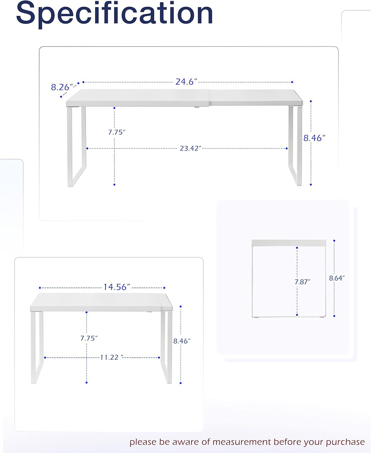 Cabinet Shelf Expandable Organizer Riser Rack for Kitchen Pantry Cupboard Under Sink Countertop Home Organization Extra Storage Space Saver Heavy Duty Metal Edgeless Design White