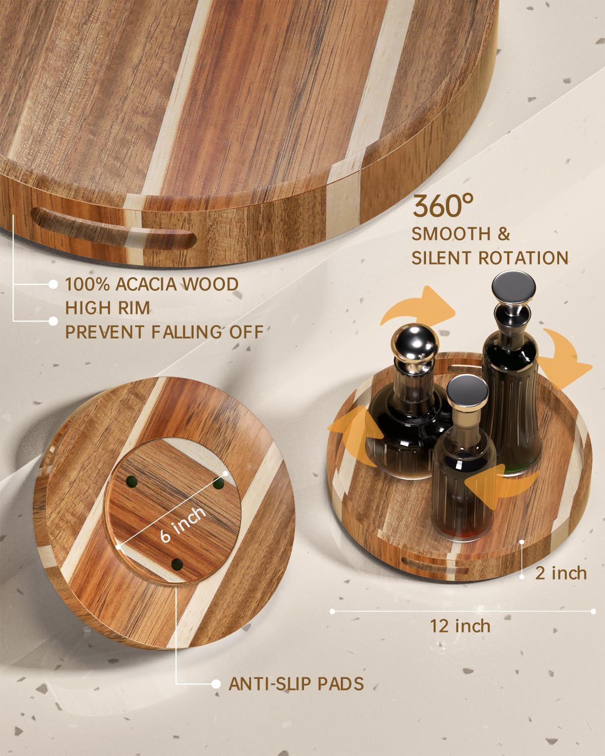 12" Acacia Wood Lazy Susan Turntable Organizer