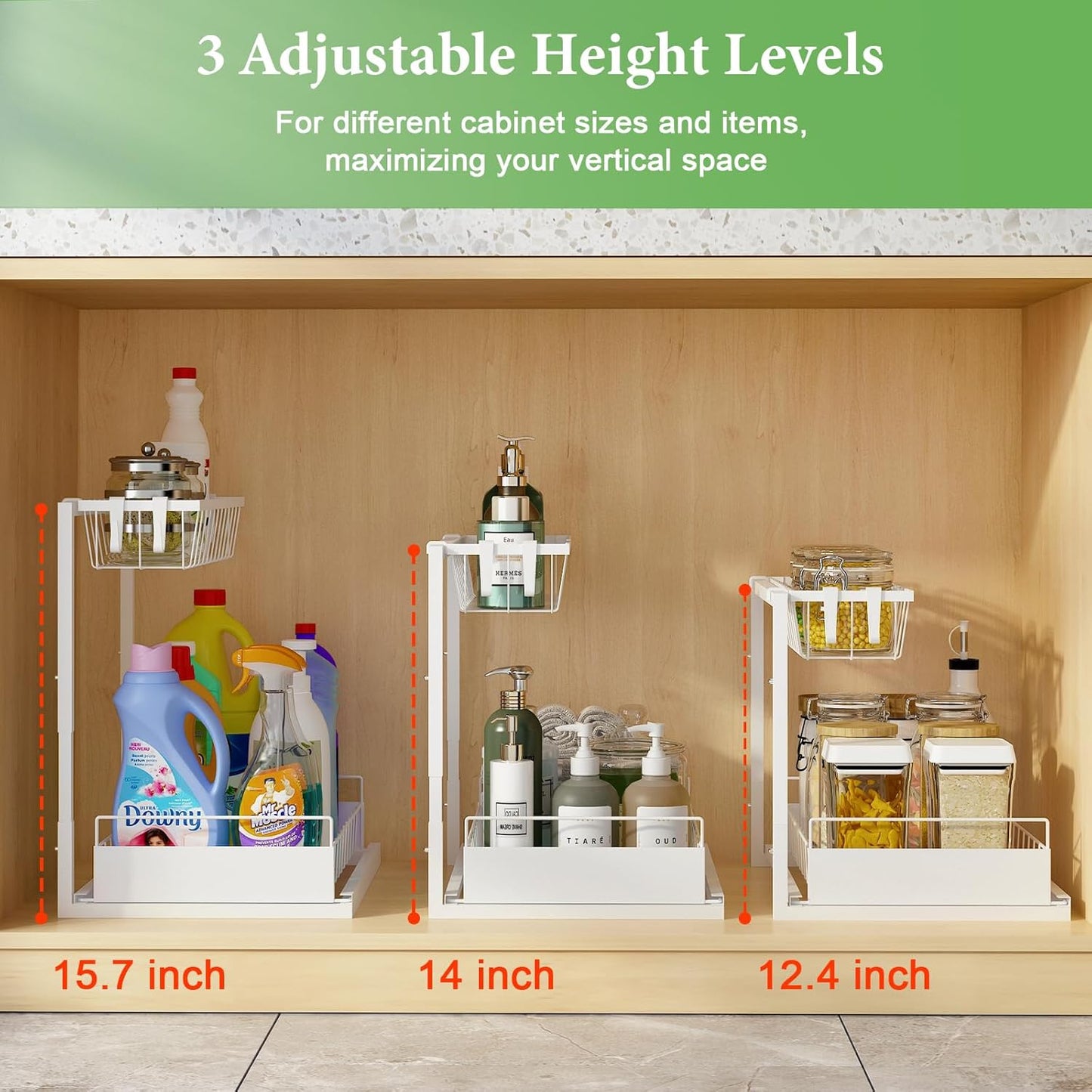 Under Sink Organizer, Height Adjustable Pull Out Cabinet Organizer