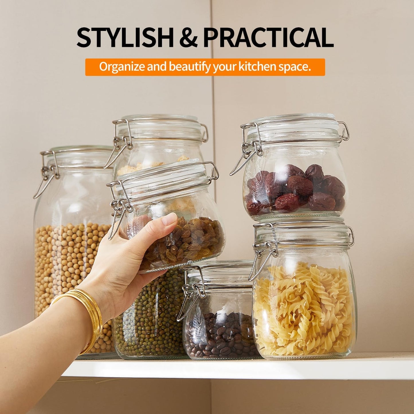 4 Pack 34oz Food Storage Jars with Airtight Lids