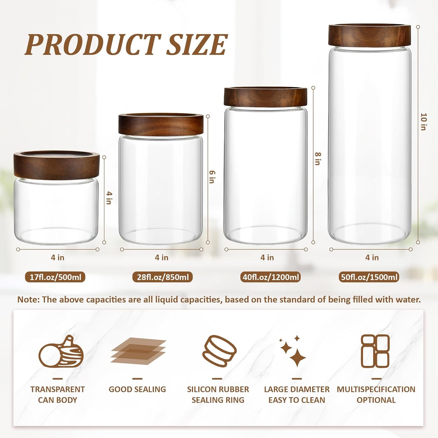 40 oz/1200 ml Clear Glass Storage Canister with Airtight Wooden Screw Lid