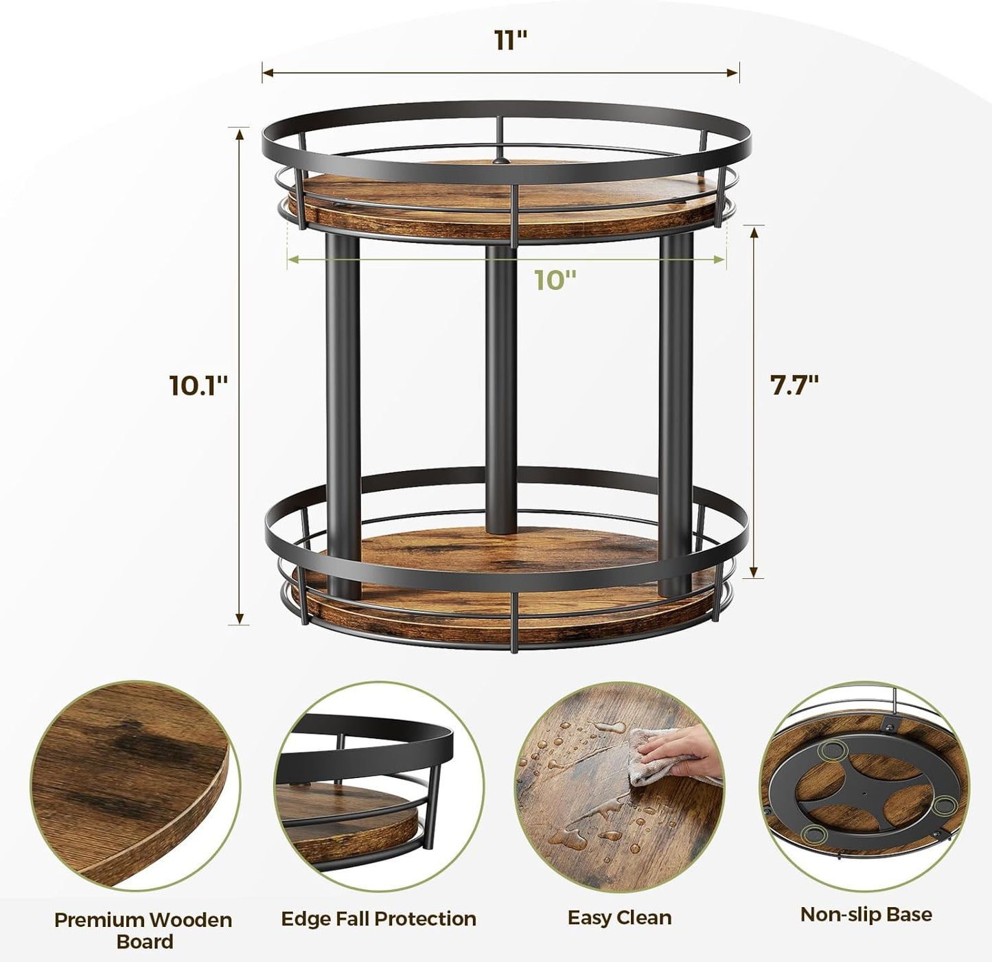 10'' Wood Lazy Susan Spice Rack Organizer, 2 Tier Spice Organization for Cabinet, Countertop