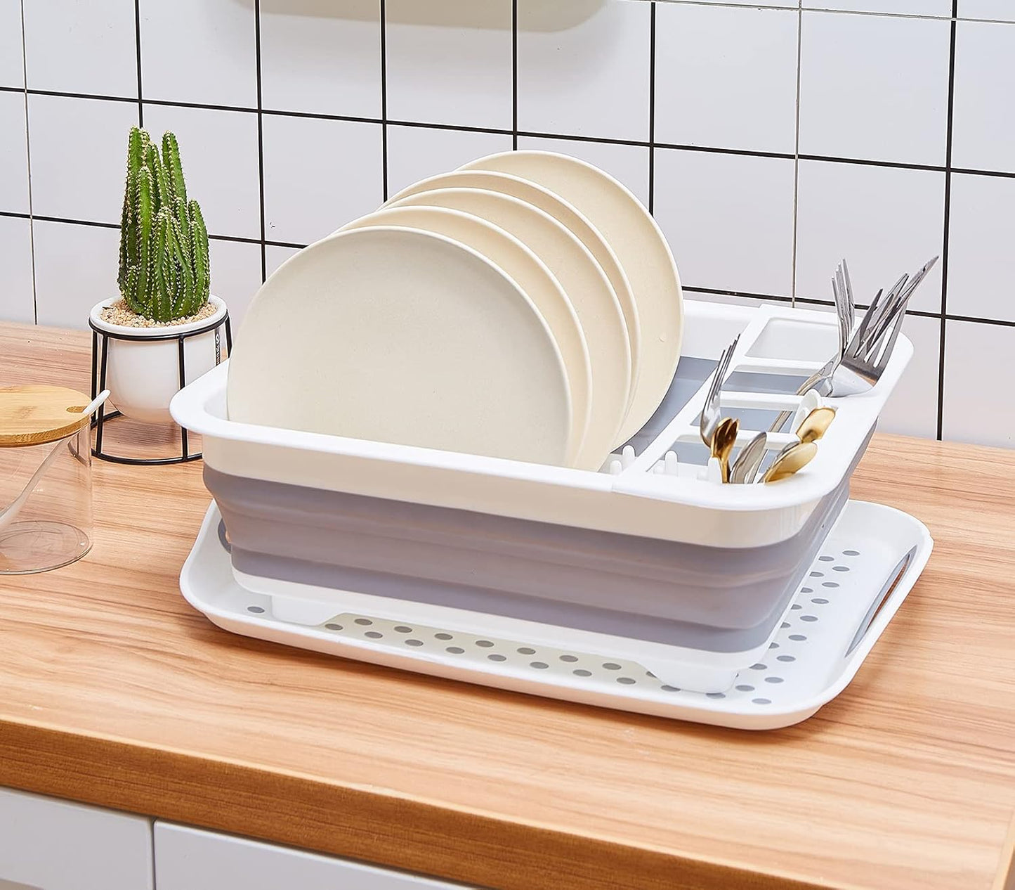 Camper must haves dish drying rack Collapsible Dish Drying Rack Portable Dinnerware Drainer Organizer for Kitchen RV Campers Travel Trailers Space Saving Kitchen Storage Rack Tray (with Drainboard)