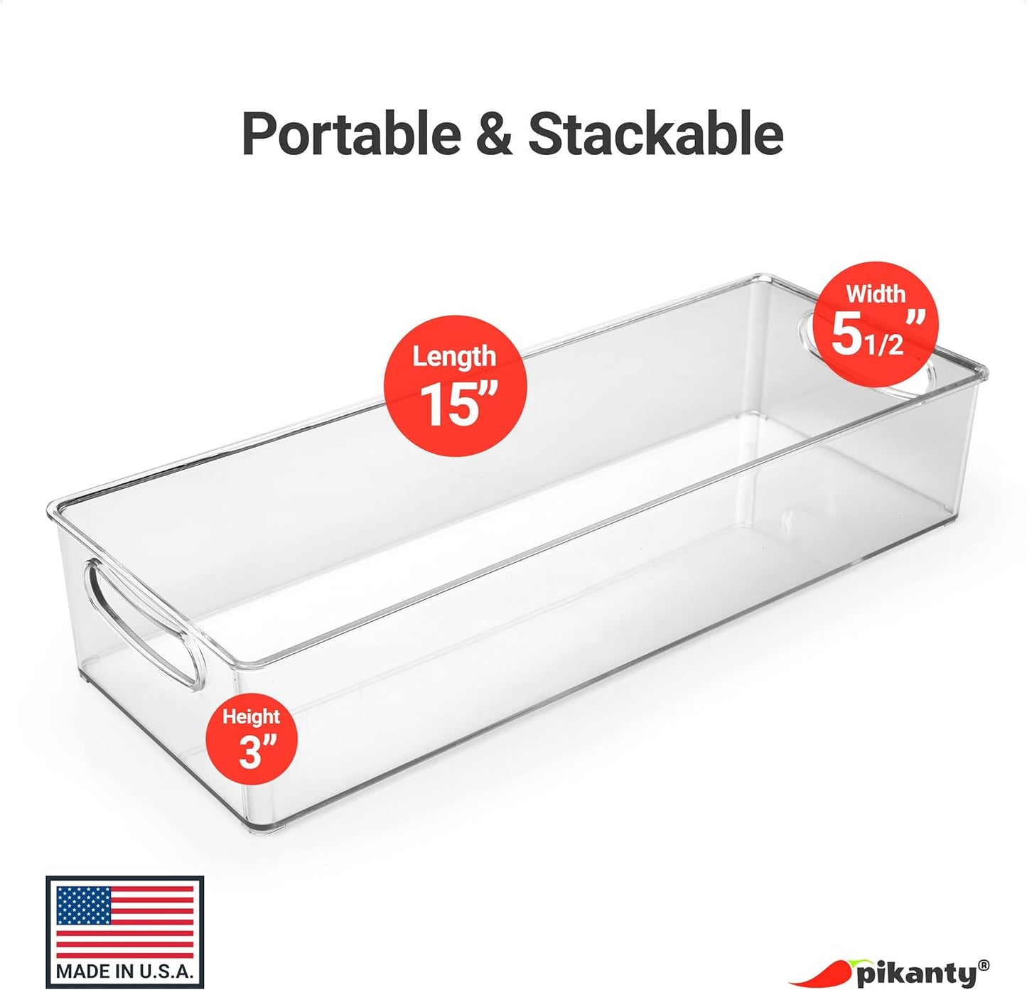 15-Inch Refrigerator Organizer Bin with Handles - Clear Plastic Storage for Fridge, Pantry