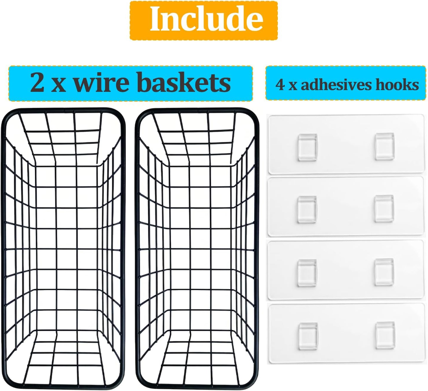 2 Set Adhesive Hanging Wall Basket Inside Cabinet Door Organizer,Wall Storage Basket-No Drilling Adhesive wall Basket for Cupboard Door,Space-Saving Small Hanging Baskets for Wall Mount Storage,Black