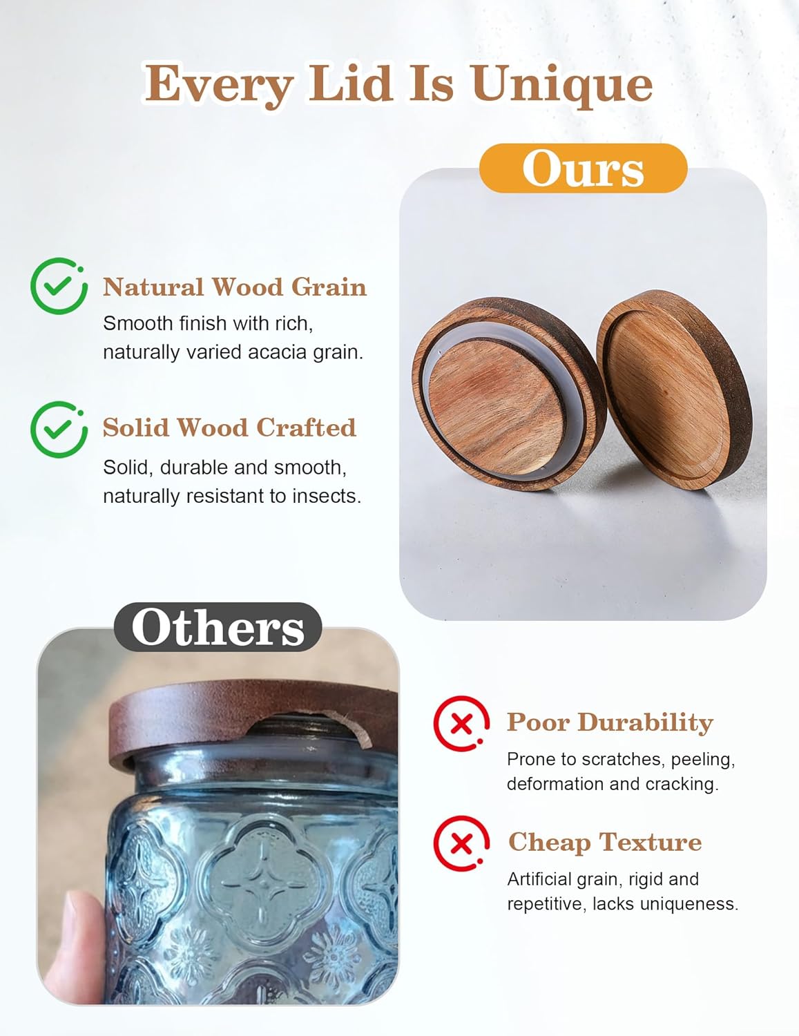 Glass Jar with Airtight Wood Lid – 24 OZ Vintage Storage Canister for Kitchen Pantry Bathroom