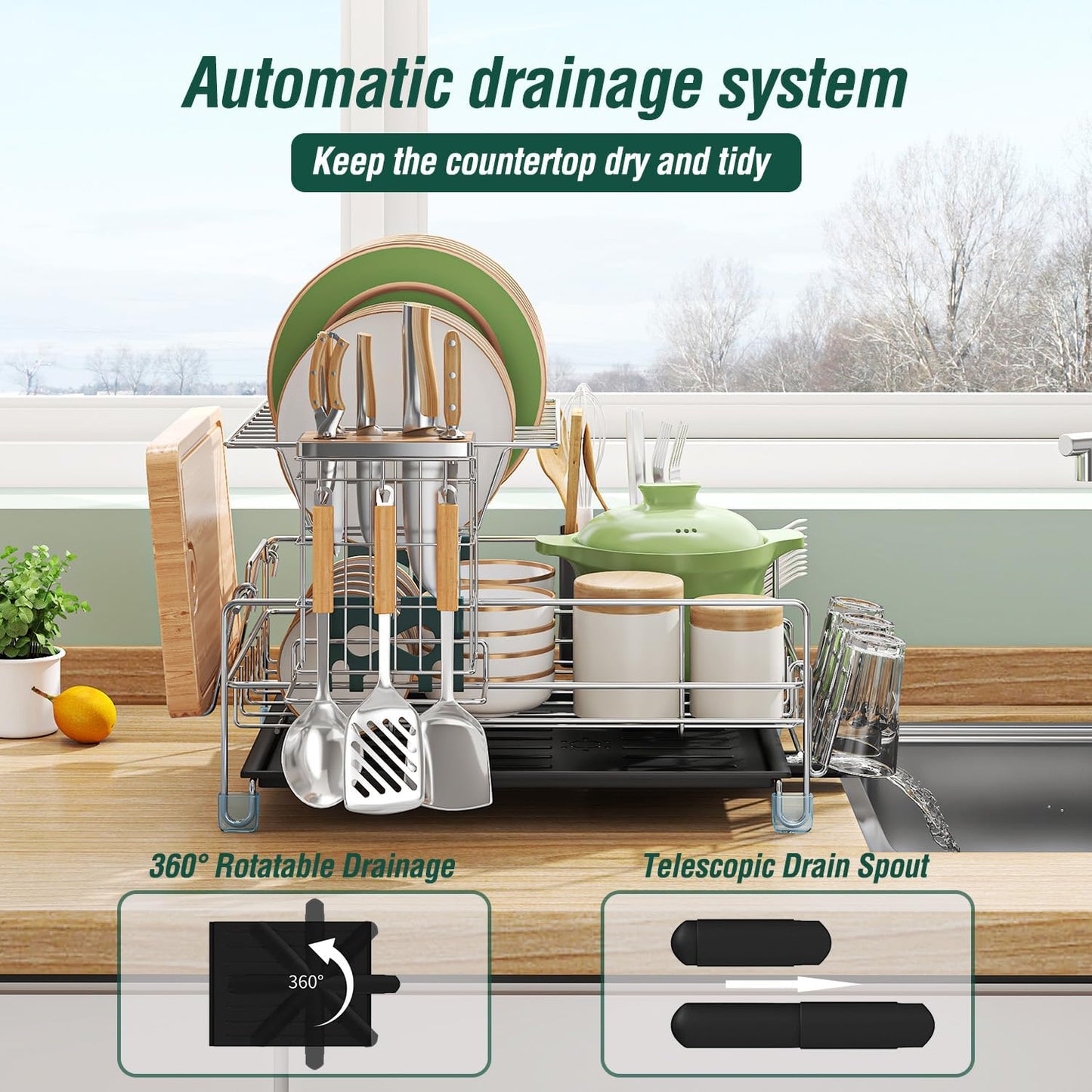 Dish Drying Rack - Large Capacity Stainless Steel Dish Rack for Kitchen Counter