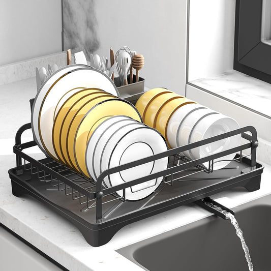 Dish Drying Rack for Kitchen Counter, Large Dish Drying Rack with Utensil Holder & Cutlery Tray
