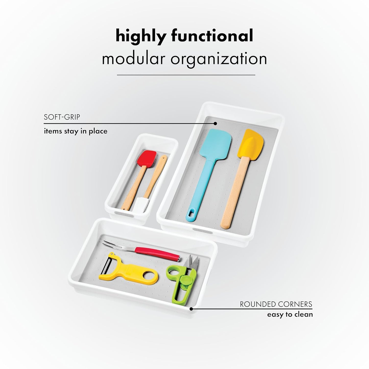 3 Bin Drawer Organizer Set, Multi Purpose Storage for Utensils, Office & Bathroom