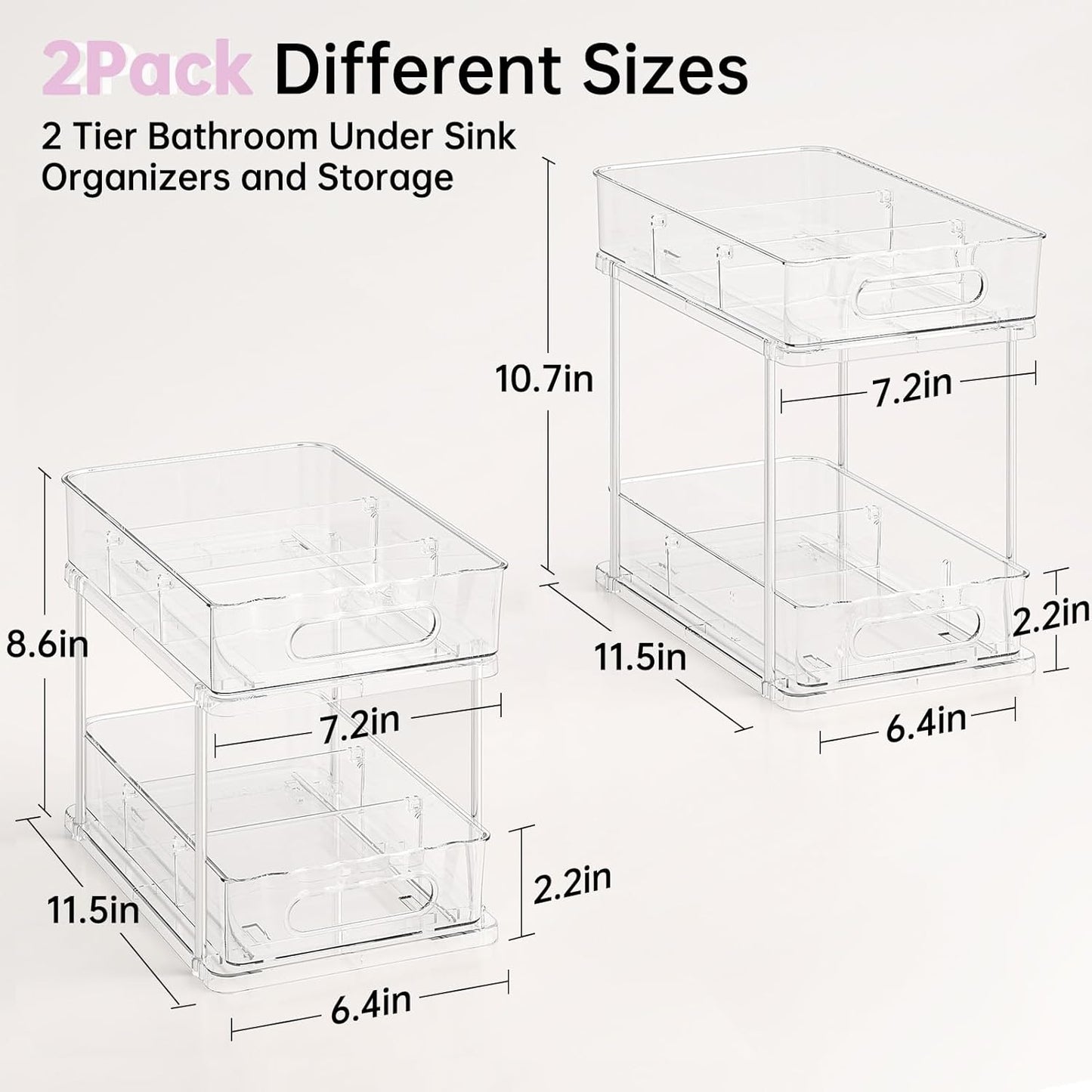 2 Tier Snap-Lock Bathroom Under Sink Organizers and Storage