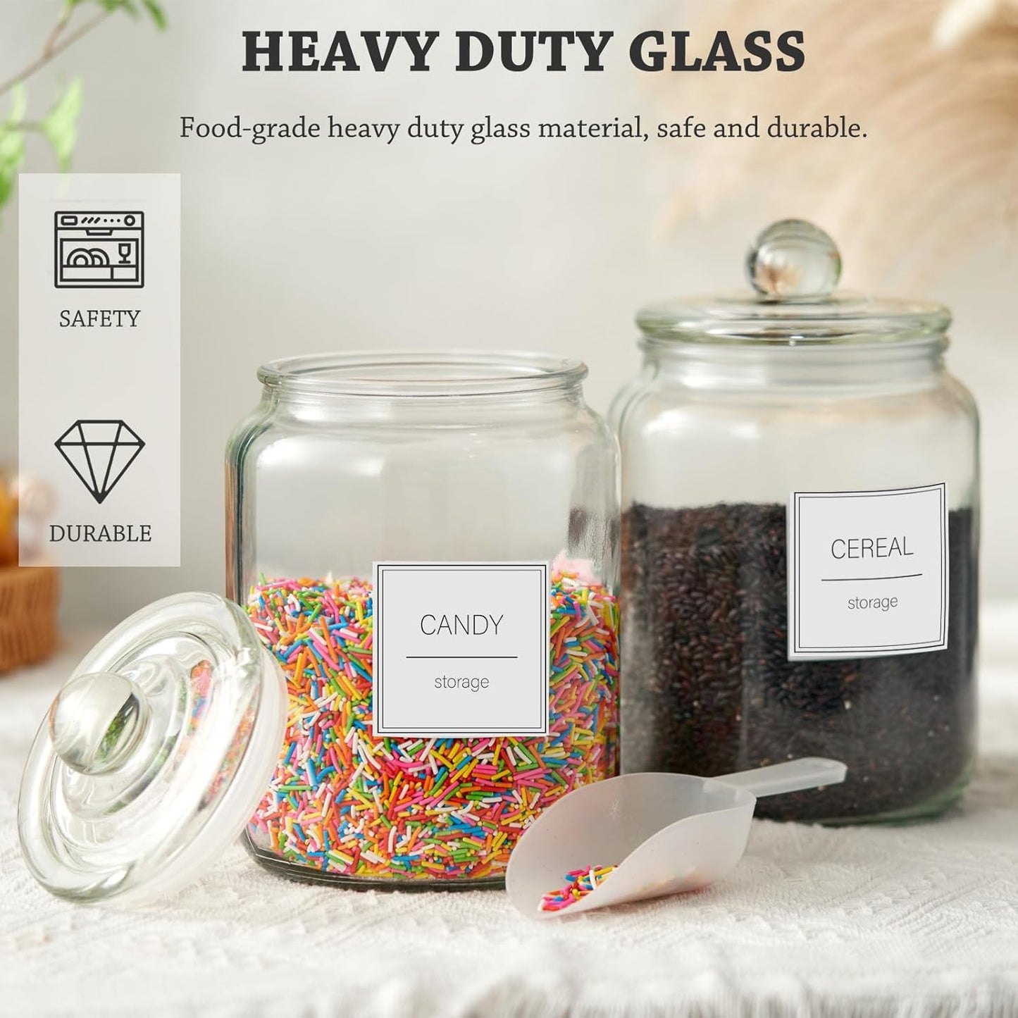 Half Gallon Large Glass Jars with Lids, Airtight Storage Clear Containers for Cookie, Candy, Flour