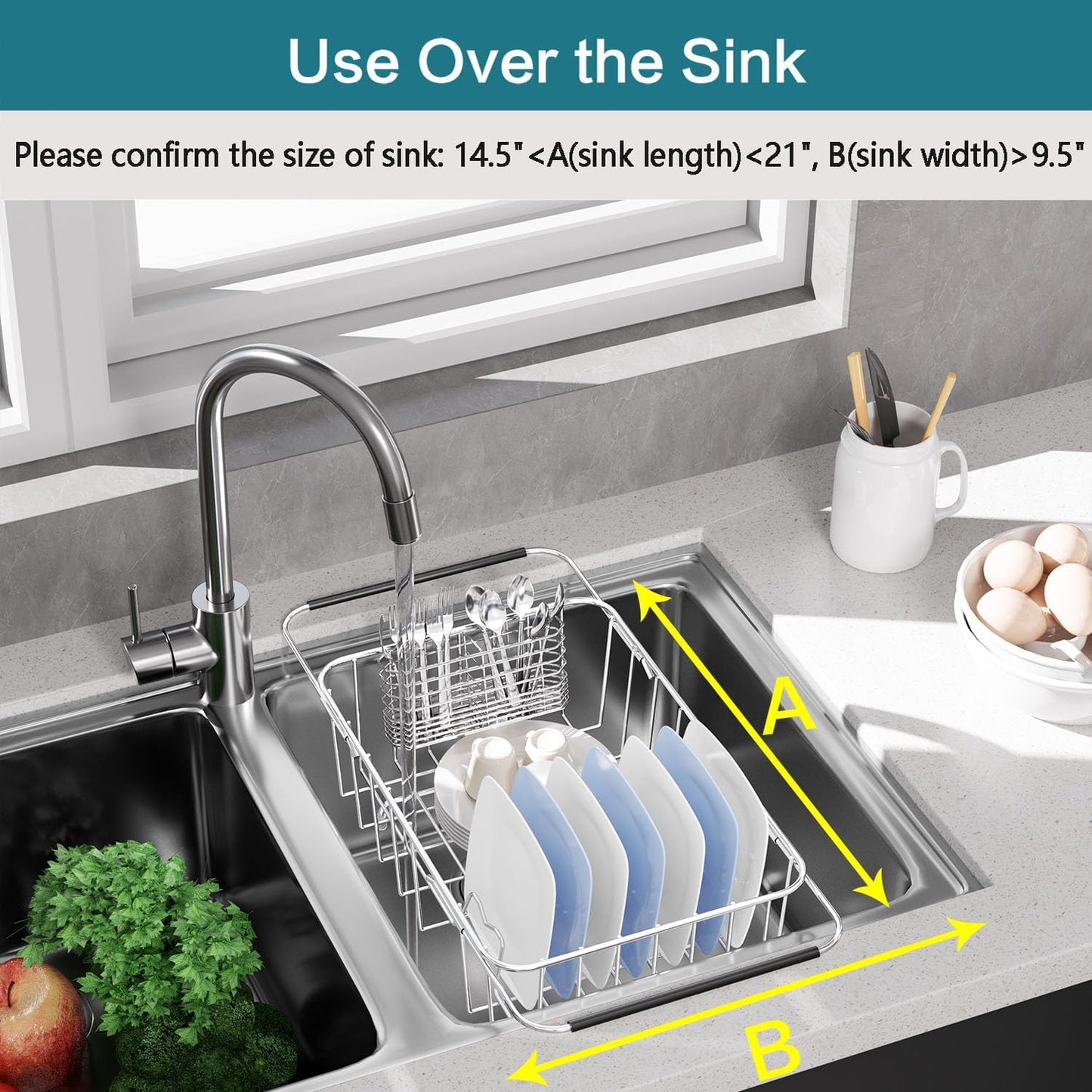Small Dish Drainer Rack in Sink Adjustable