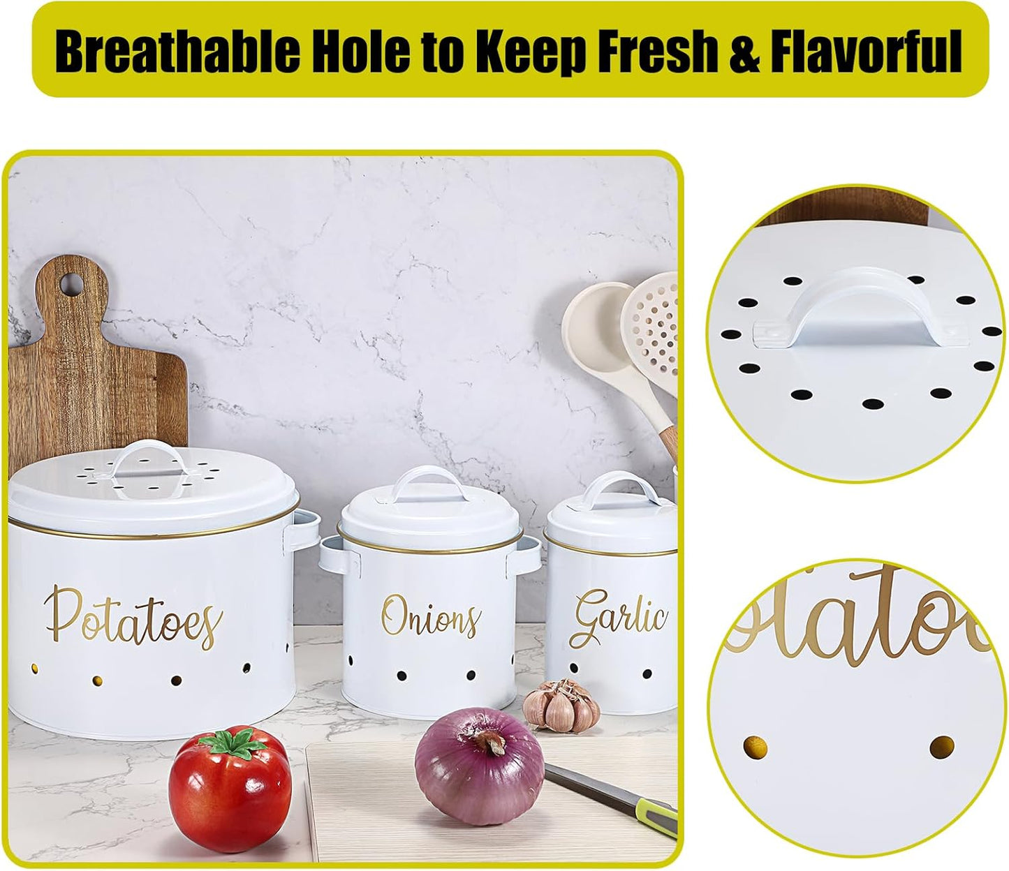 Set of 3 Potato Onion Garlic Storage Bins Vegetable Containers Food Containers for Kitchen Counter
