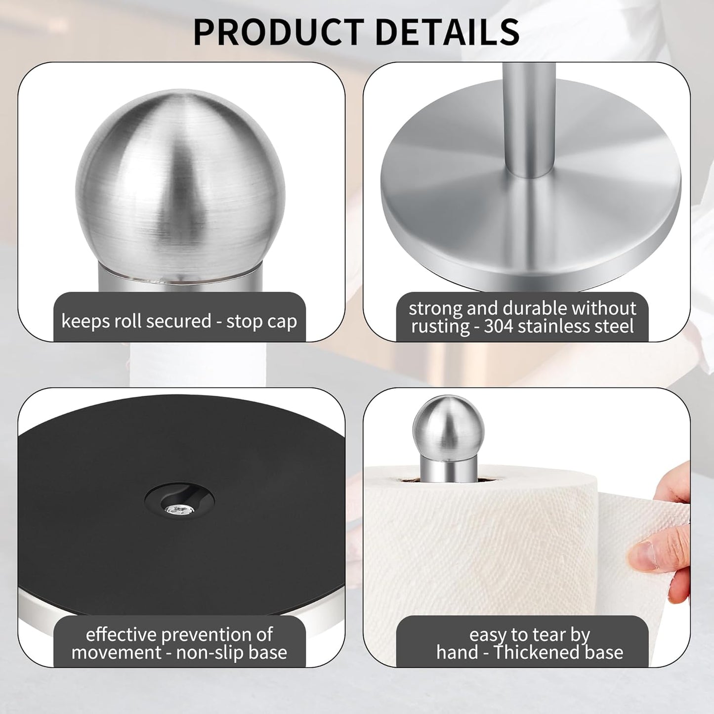Paper Towel Holder Countertop, Paper Towel Holder with Solid Weighted Base
