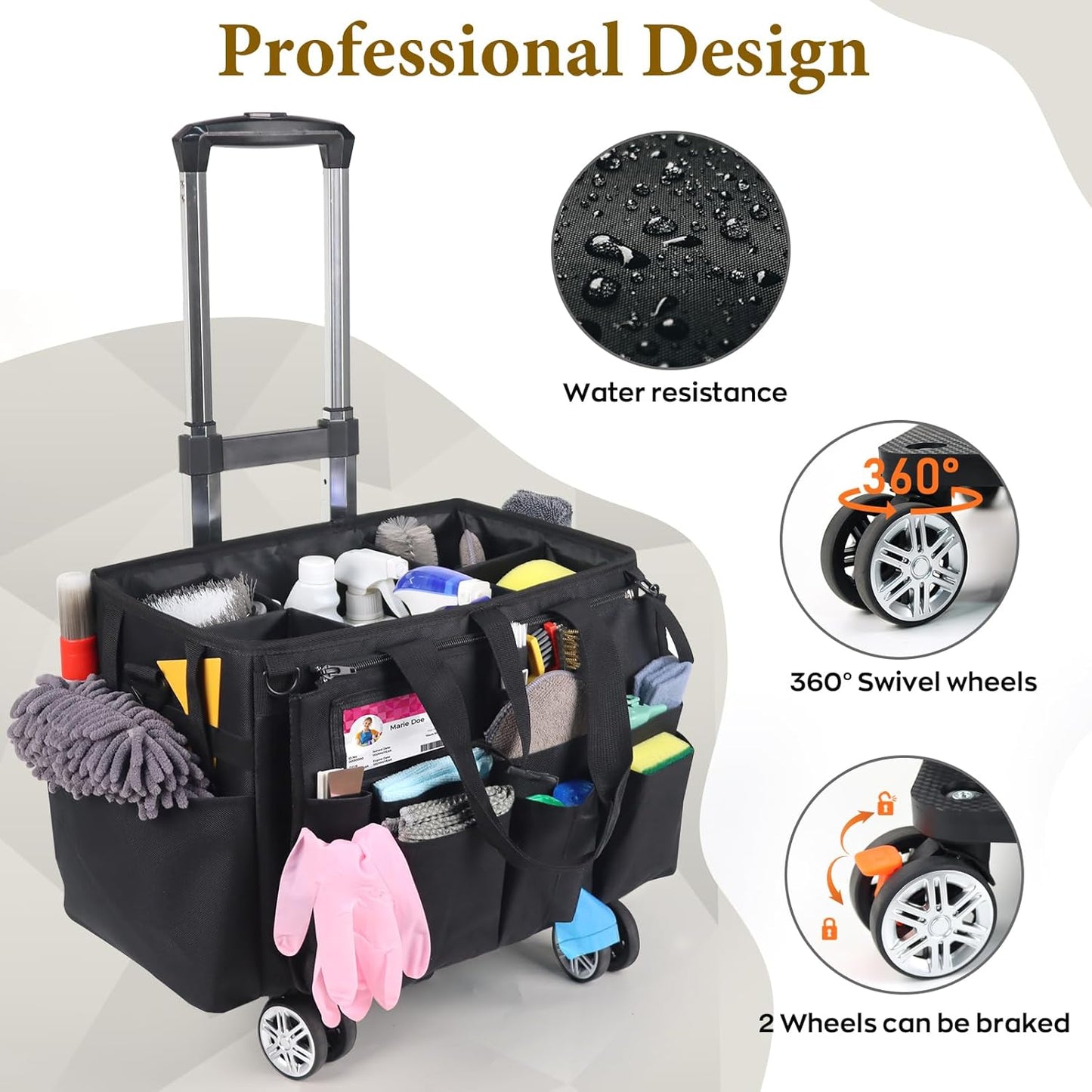 Rolling Cleaning Caddy Bag with Detachable Trolley