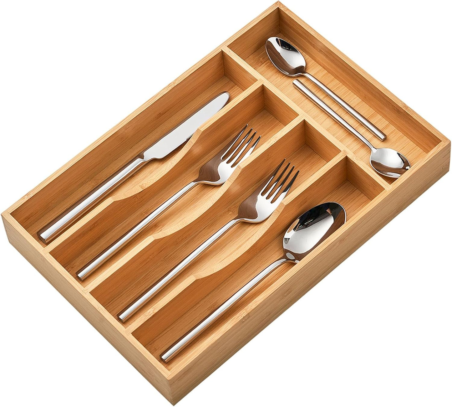 Bamboo Kitchen Drawer Organizer, 8.25 Inch Silverware Utensils Tray Holder for Small Drawer