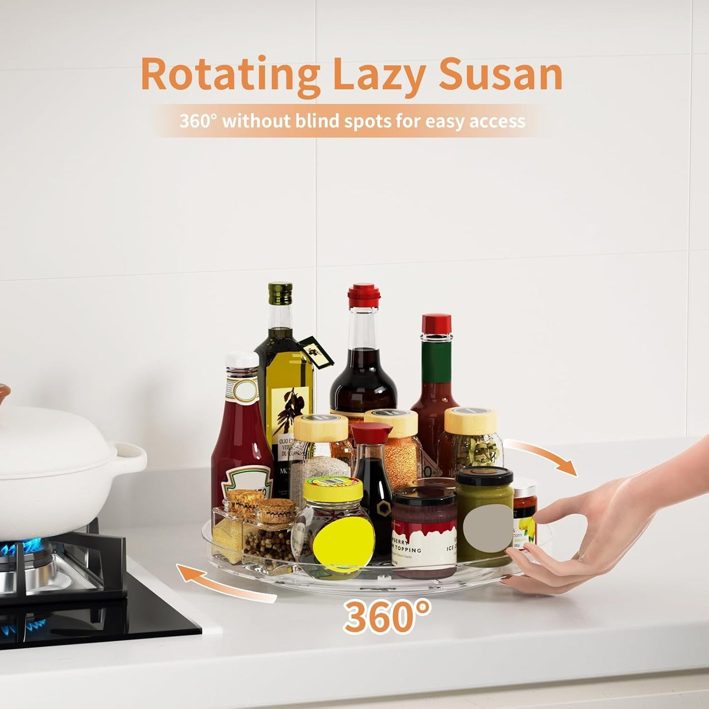 2 Pack Lazy Susan Organizer Turntable, Clear 9 Inch Rotating Organizer Tray for Cabinet Table Top