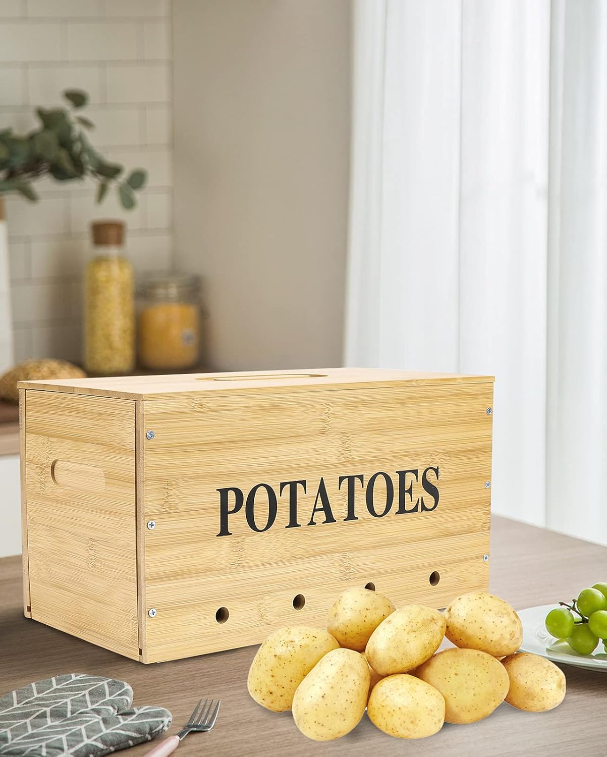 Potato Storage, Bamboo Storage Bin for Potato