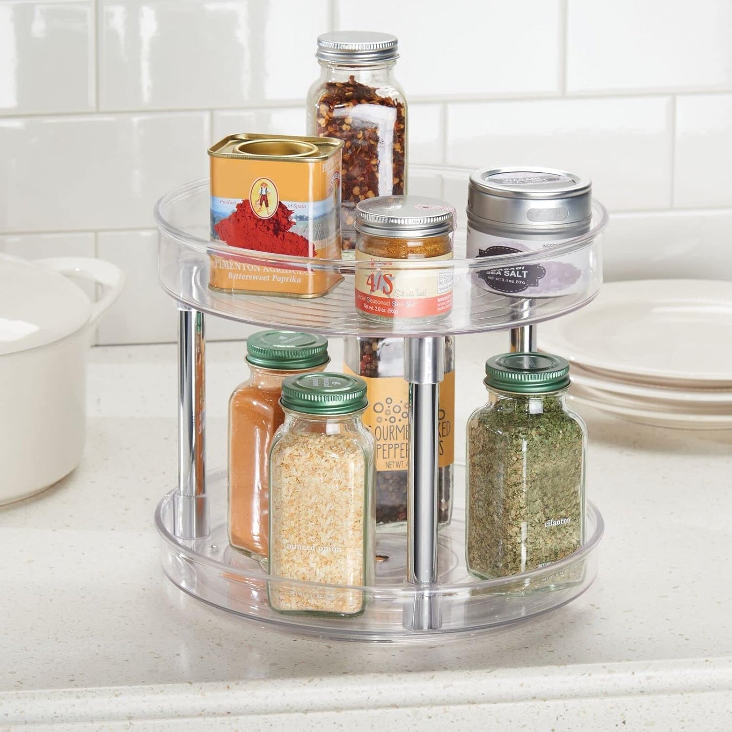 2-Tier Lazy Susan Turntable for Kitchen Cabinets, Shelf, Table, Countertop