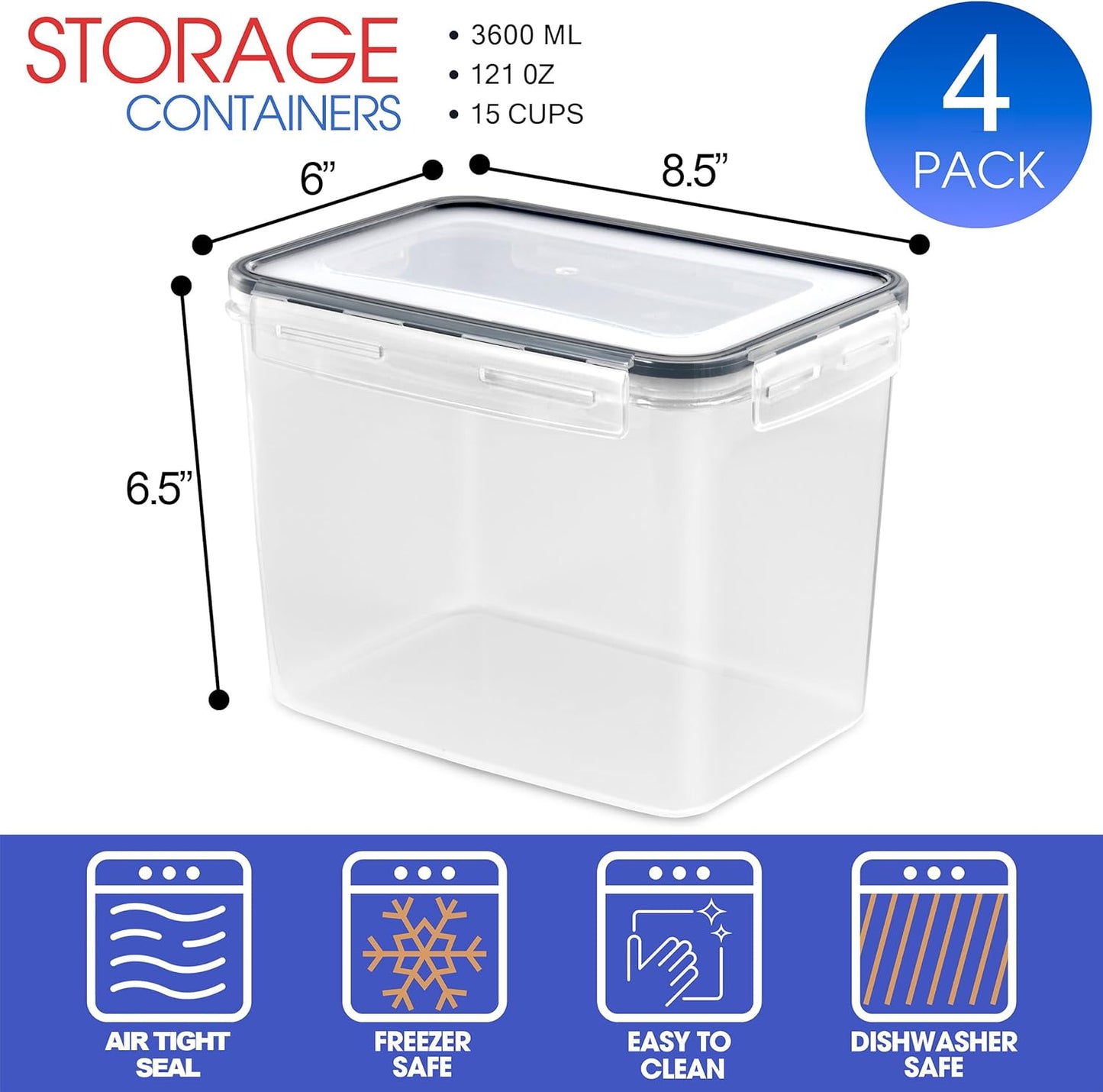 Food Storage Containers - Pack of 4 - Air Tight