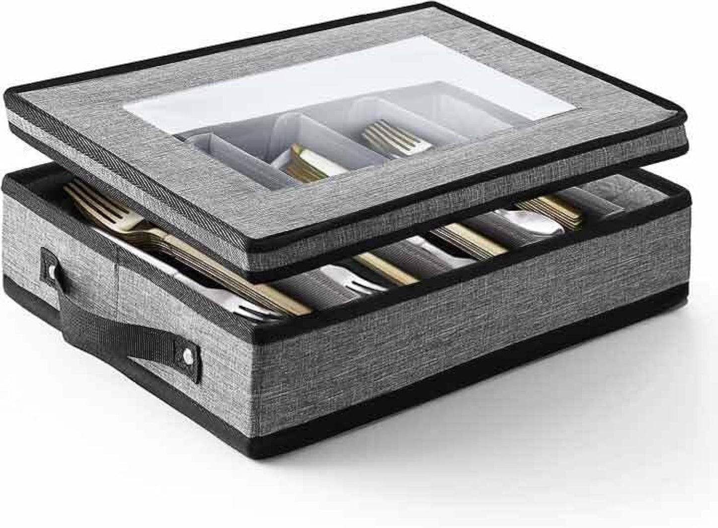 Flatware & Utensil Storage, Durable Silverware Storage Box with Padded Dividers