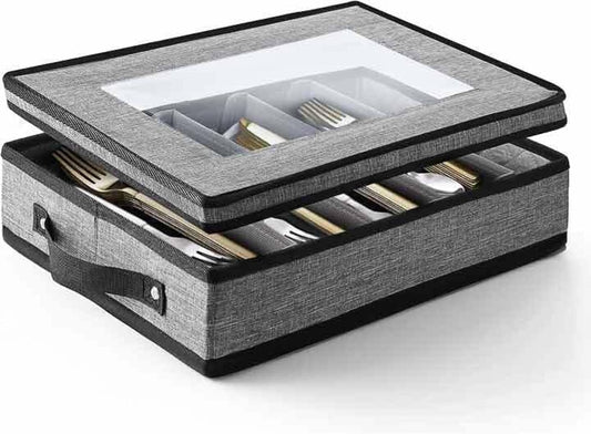 Flatware & Utensil Storage, Durable Silverware Storage Box with Padded Dividers