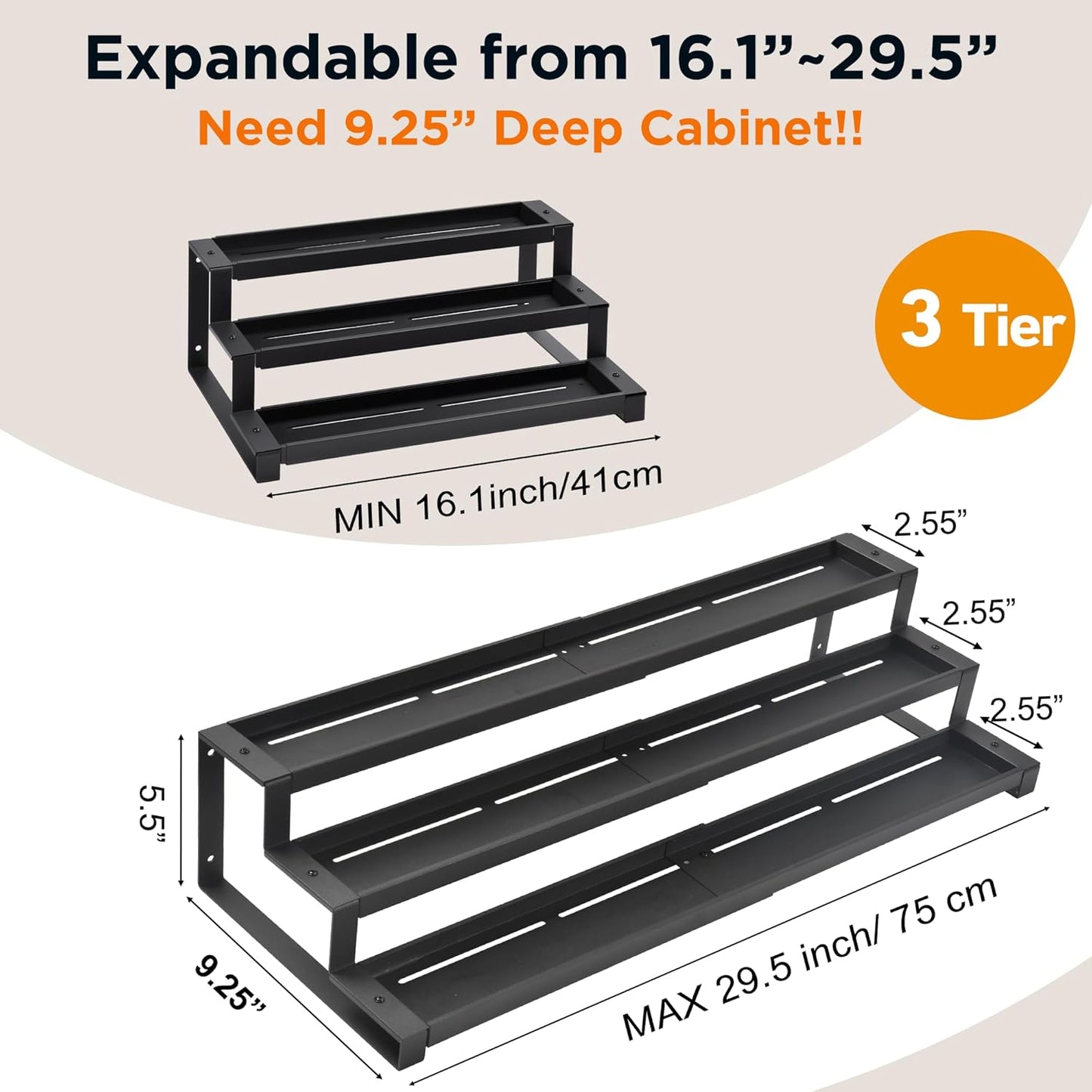 3-Tier Spice Rack Organizer for Kitchen Cabinet or Pantry