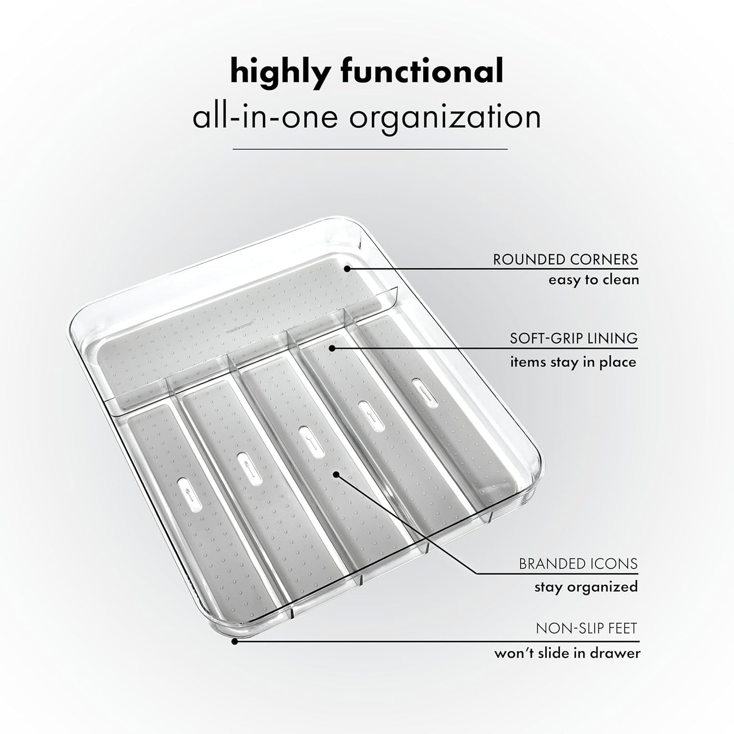 Premium Clear Silverware Tray, 6 Compartment Flatware Organizer for Forks, Knives & Spoons