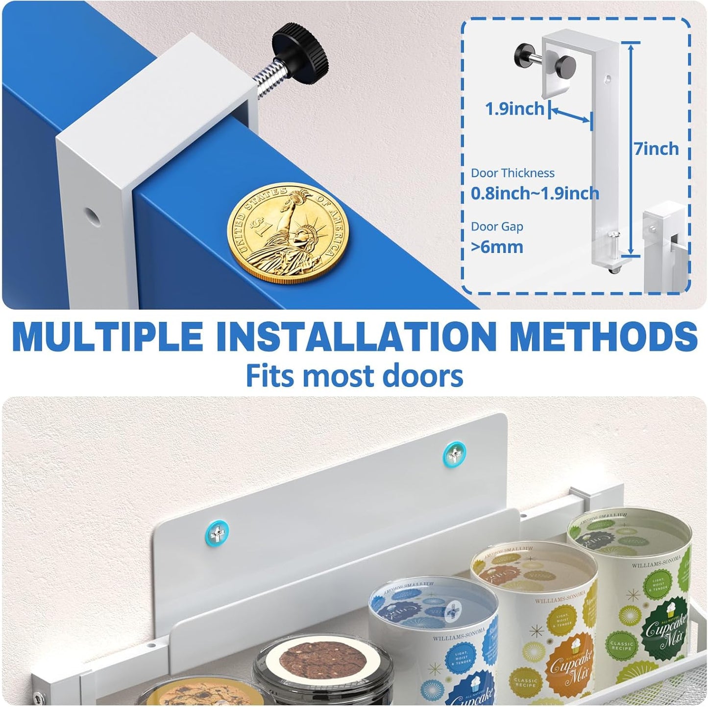 8-Tier Over the door Spice Rack Organizer, Large Heavy Duty Metal Wall Mount or Over The Door