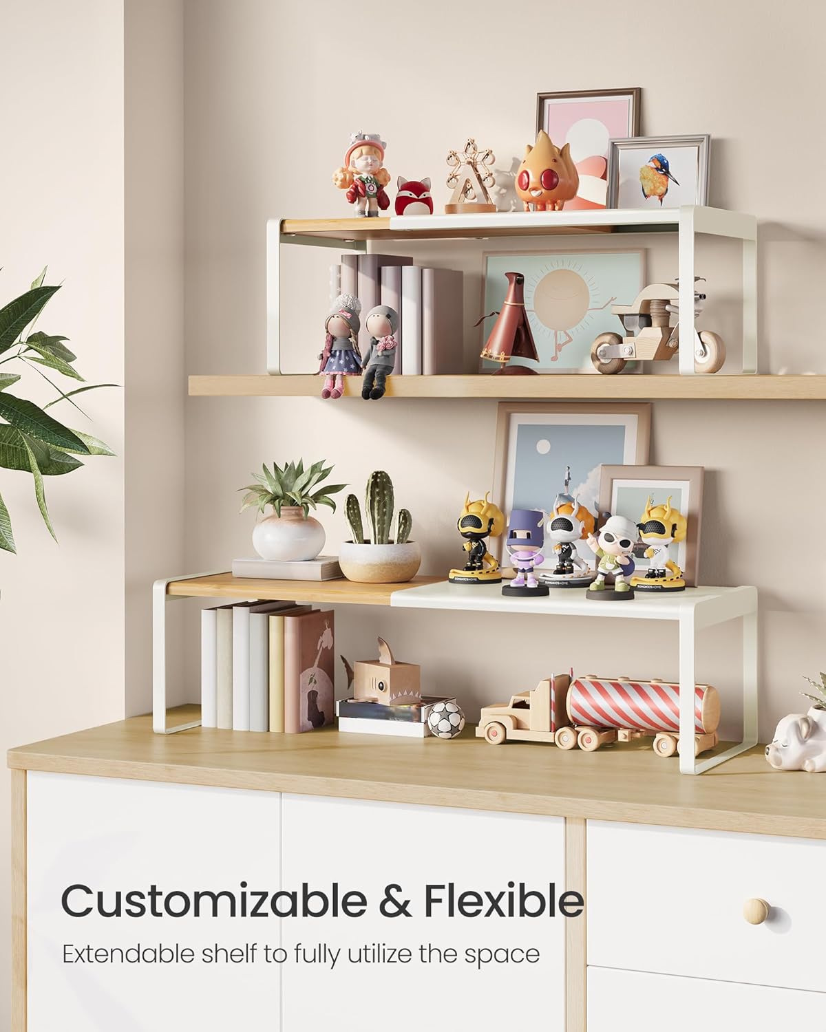 Spice Racks, Expandable Cupboard Shelf Orgnizers, Kitchen Counter Shelves, Bamboo and Metal