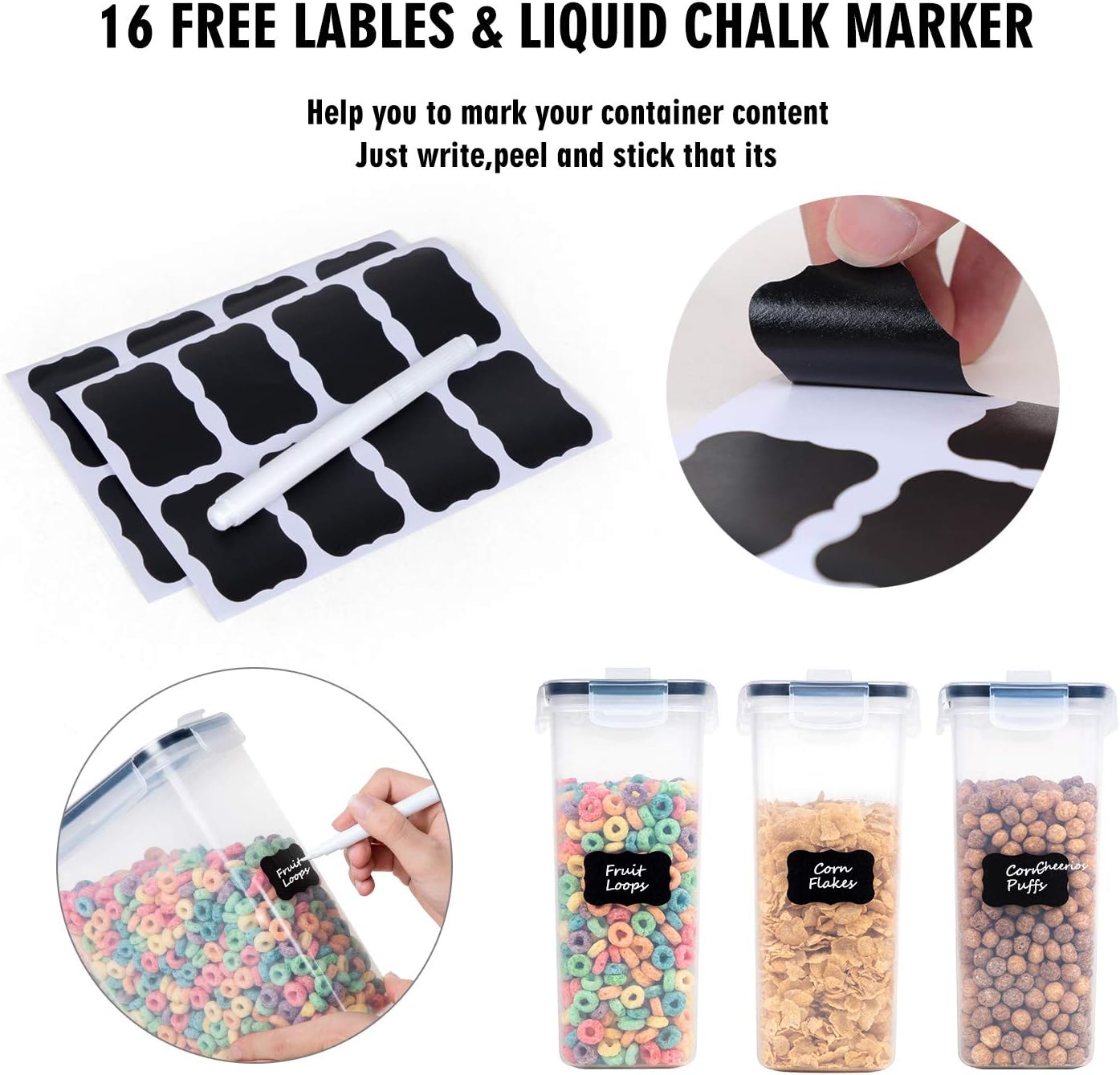 Cereal Containers Storage Set - 3 Piece Airtight Large Dry Cereal Container (135.2oz)