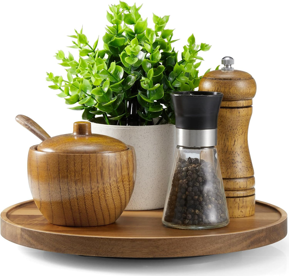 10” Acacia Wood Lazy Susan Turntable Organizer for Cabinet
