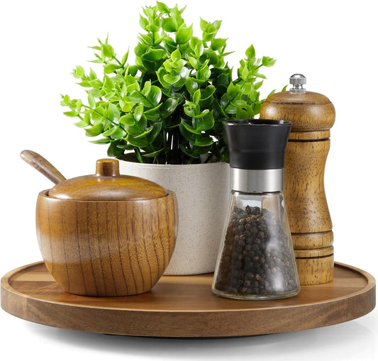 10” Acacia Wood Lazy Susan Turntable Organizer for Cabinet
