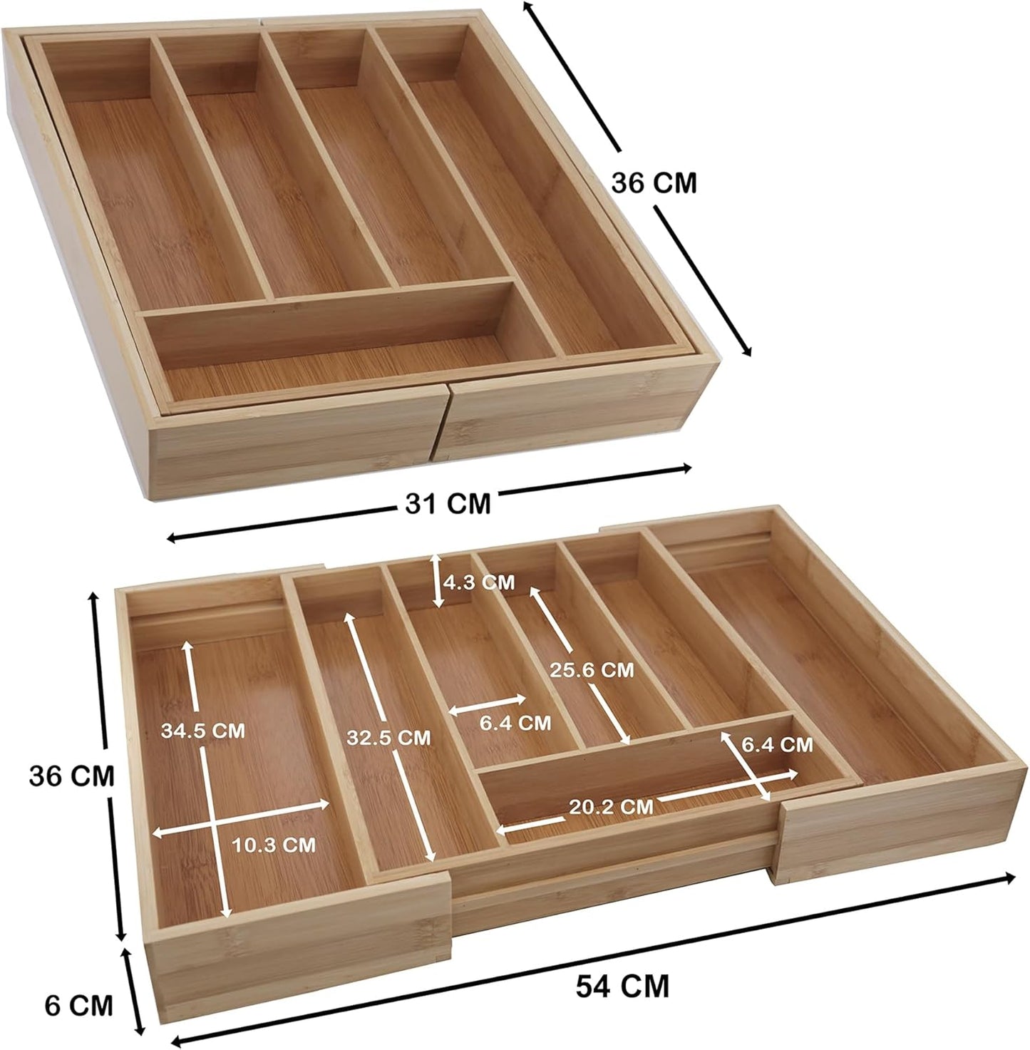 Bamboo Drawer Organizer Expandable Cutlery Tray Adjustable Utensils Holder 5-7 Compartments Wood Drawer Dividers Organizer for Storing Silverware, Flatware, Knives in Kitchen, Bedroom, Living Room