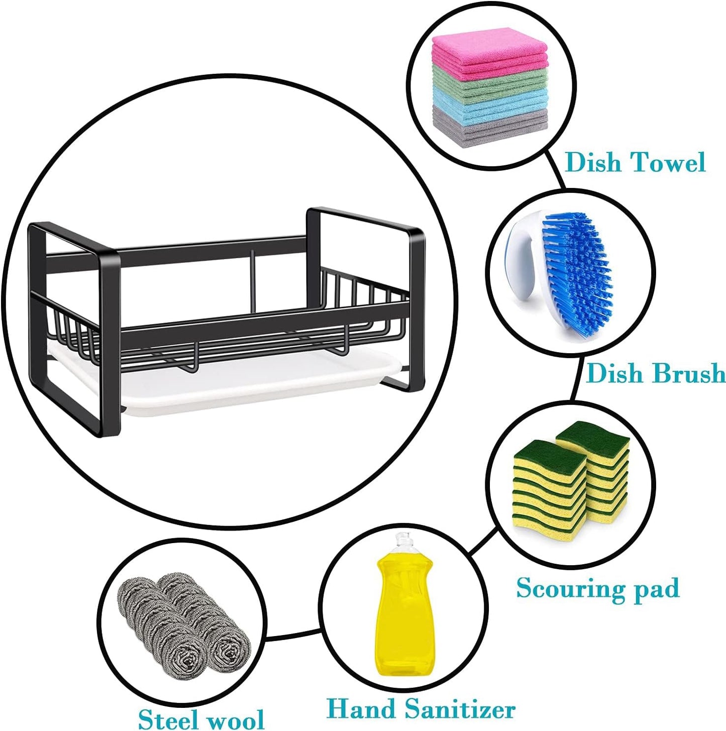 Kitchen Sink Caddy Sponge Holder Organizer, Sink Tray Drainer Rack