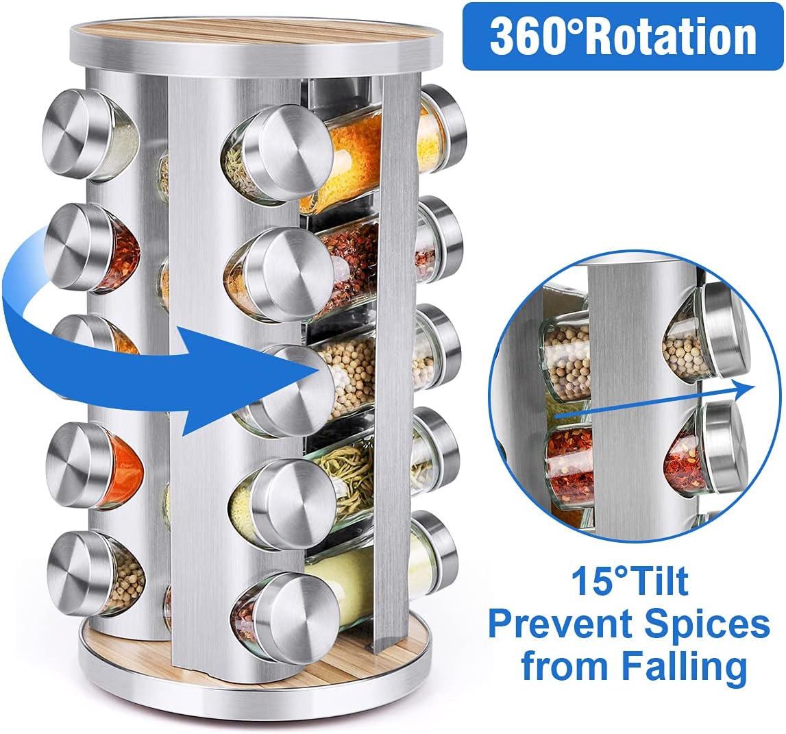 Spice Rack Organizer with Jars for Cabinet (20Pcs) Revolving/Rotating Seasoning Organizer