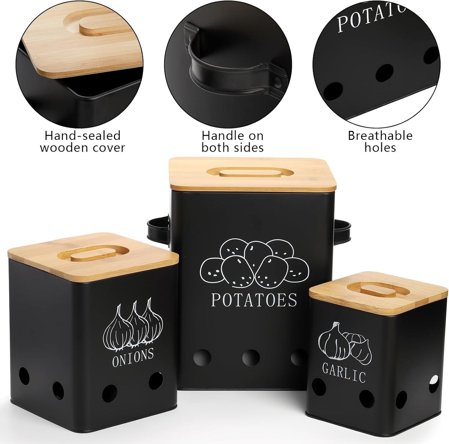 3 Pack Vegetable Storage Tins, Potato Onion Garlic Storage Canister