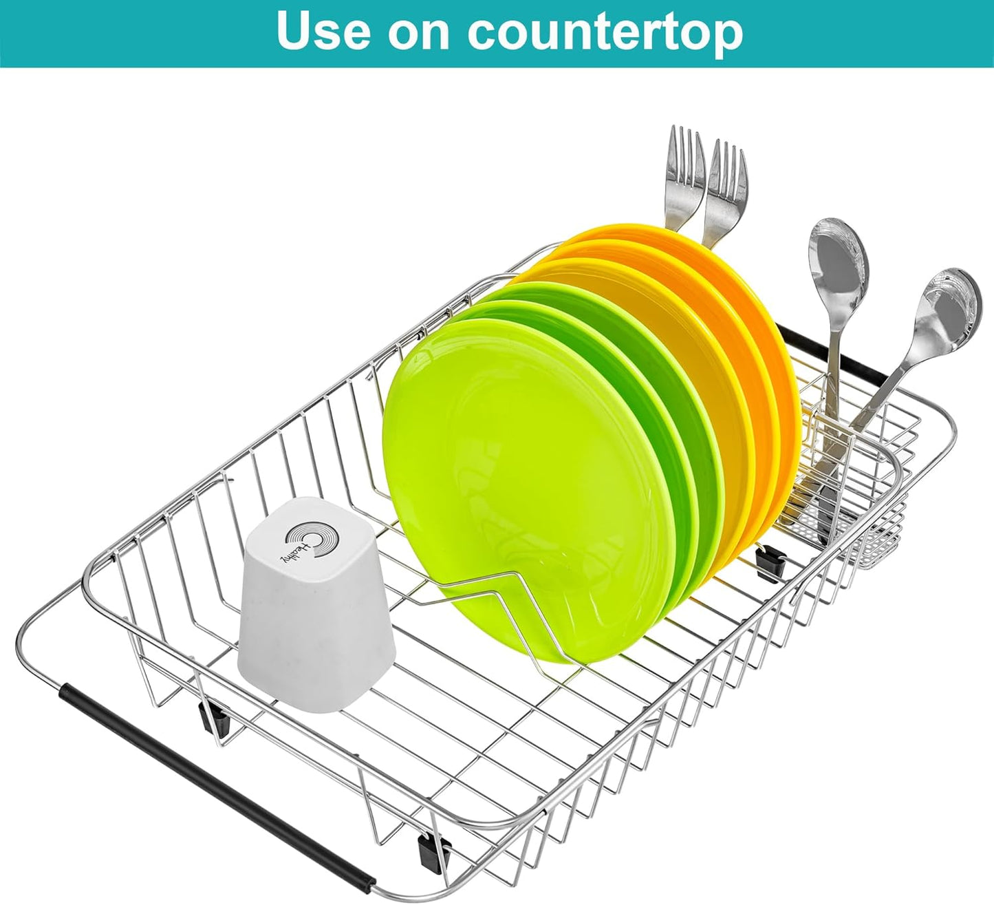 Expandable Dish Drying Rack Organizer and Utensil Cutlery Holder
