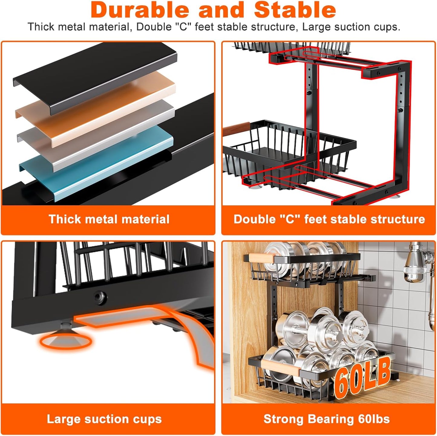 Under Sink Organizer, 2 Pack 2 Tier Under Sink Organizers and Storage