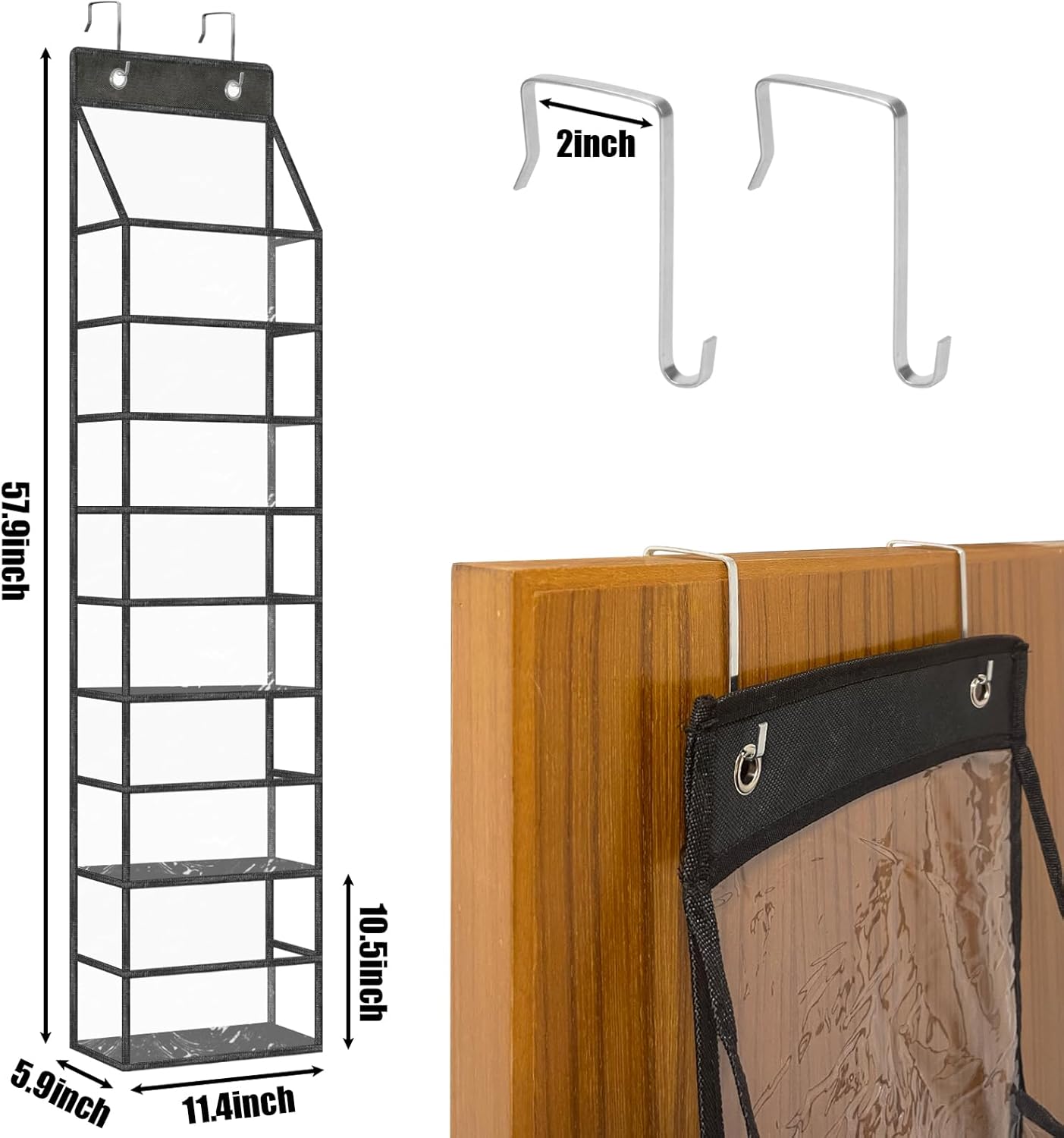 5-Shelf Over The Door Pantry Organizer with Clear Pockets, Heavy Duty Hanging Storage for Closet