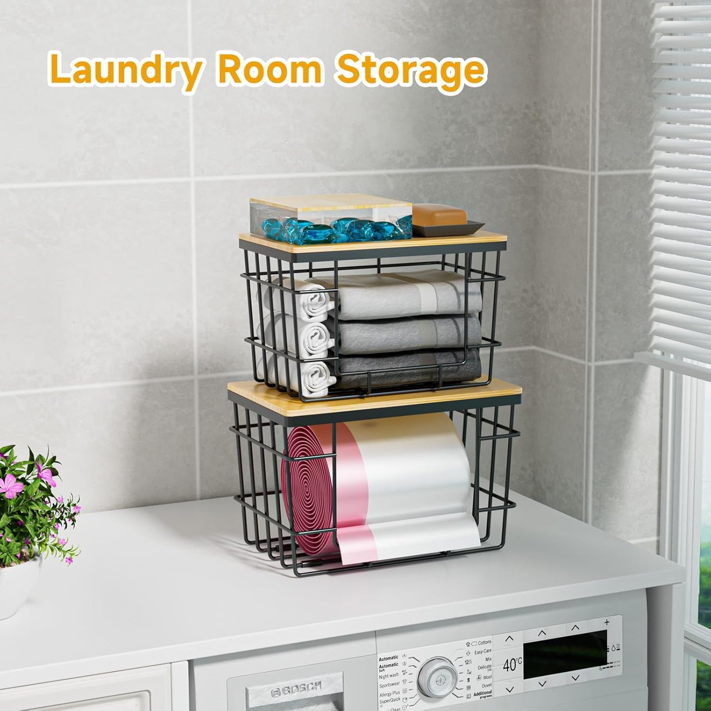 2 Pack Trash Bag Holder, Extra Large Garbage Bag Dispenser with Bamboo Top
