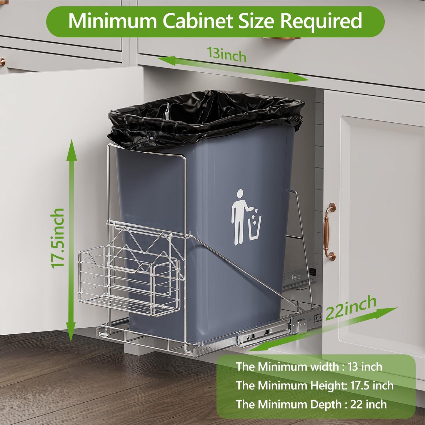LIONONLY Pull Out Trash Can Rack Under Cabinet, Under Sink Trash Can for 7-11 Gallon Trash Bin