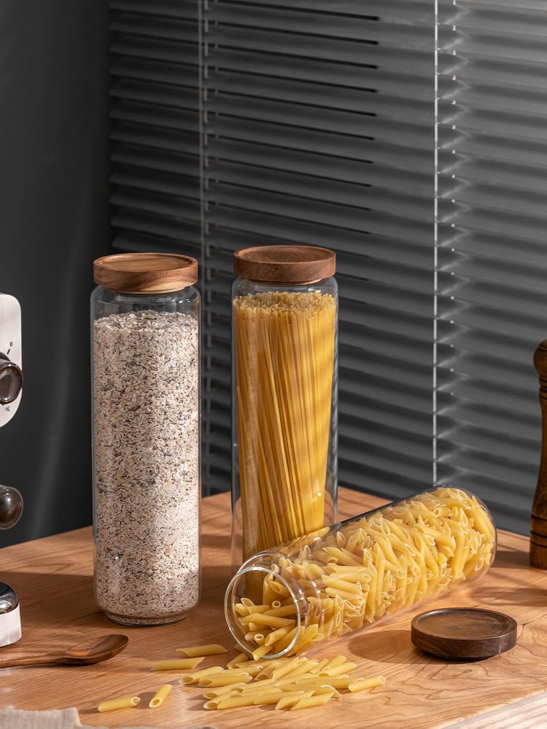 Airtight Food Storage Containers Set of 3, 54 Ounce Glass Storage Containers with Bamboo lids