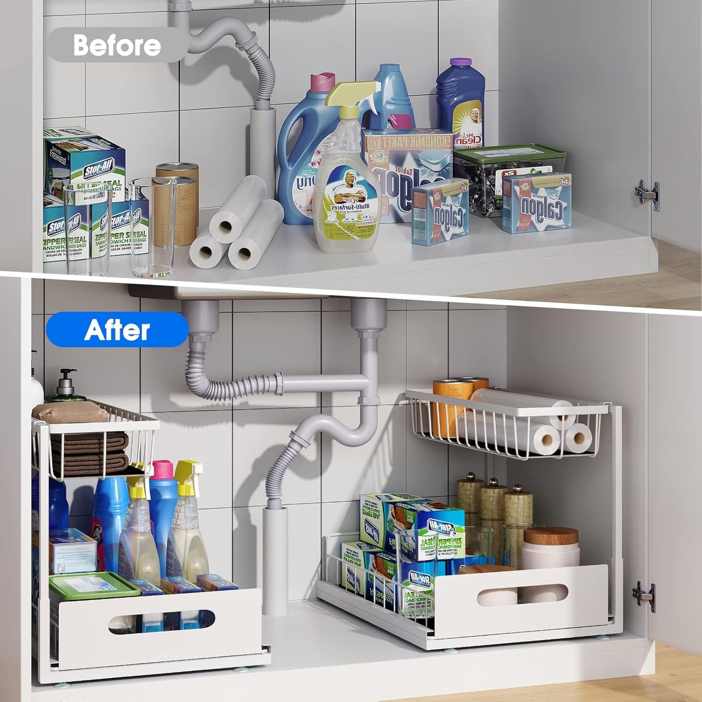 2 Pack Under Sink Organizer, 2 Tier Pull-Out Cabinet Storage Shelf