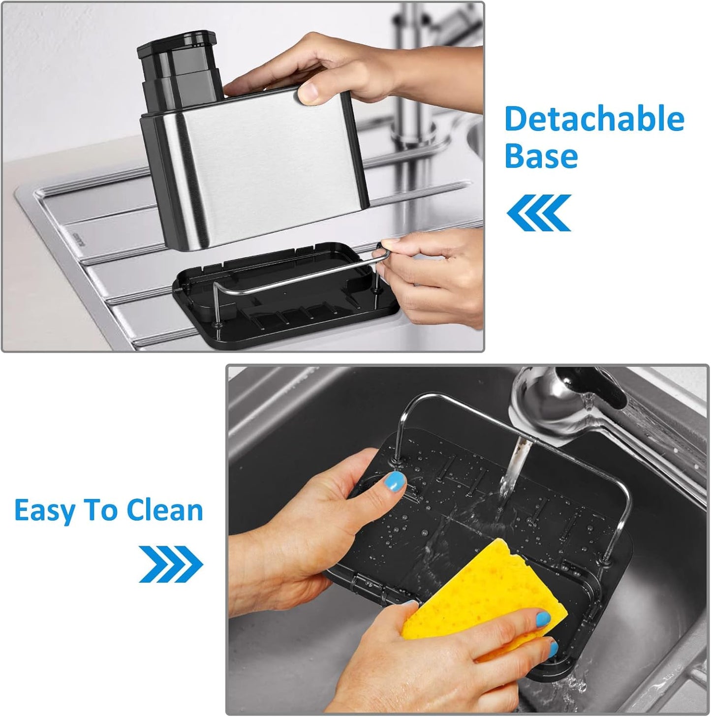 Soap Dispenser for Kitchen Sink, 3-in-1 Sponge Holder for Kitchen Sink Caddy