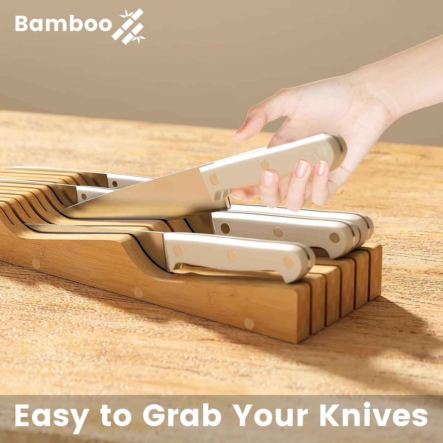 Bamboo In-Drawer Knife Block for 11 Knives(Not Included)