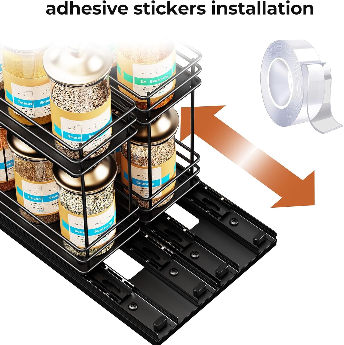 Pull Out Spice Rack Organizer for Cabinet, Slide Out Spice Racks, Easy to Install
